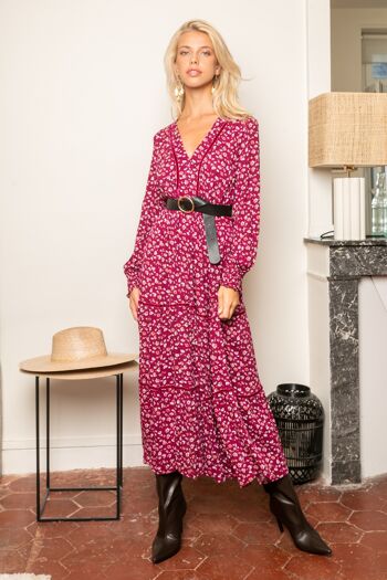 Maxi robe longue à imprimé fleuri avec dentelle boutonnée devant 1