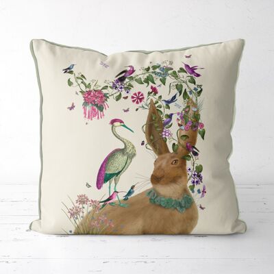Hare Pillow, Birdkeeper and Heron Pillow, Cushion cover, 45x45cm