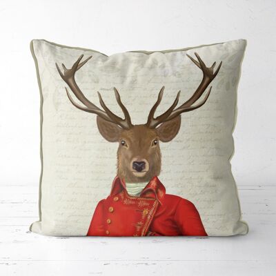 Deer in Red and Gold Jacket, Deer Pillow, Cushion cover, 45x45cm