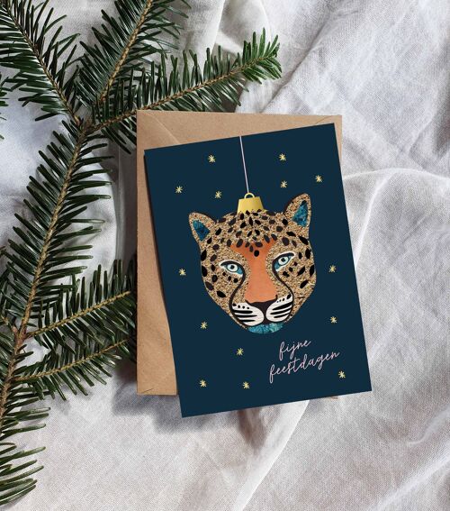 Kerstkaart - Wenskaart - Fijne feestdagen - Leopard