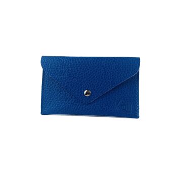 K0040DB | Sachet à rabat Fabriqué en Italie en véritable cuir pleine fleur grainé dollar - Couleur Bleu - Dimensions : 13 x 8 x 0,5 cm - Conditionnement : fond/couvercle rigide Coffret Cadeau 2