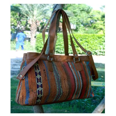 Bolso Marroquí de Cuero Kilim Marrón