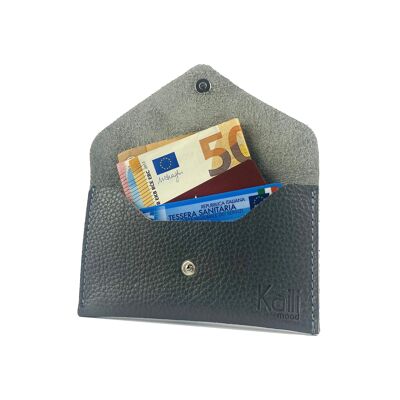 K0040FB | Sachet with flap Made in Italy in genuine full-grain leather, grained dollar - Color Gray - Dimensions: 13 x 8 x 0.5 cm - Packaging: rigid bottom/lid Gift Box