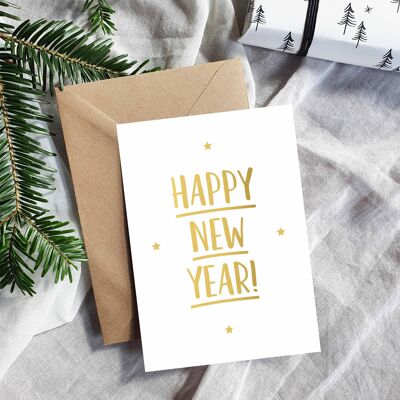 Postcard - Happy New Year - Gold Foil