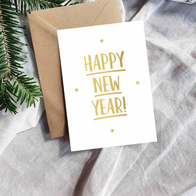 Ansichtkaart - Happy New Year - Goudfolie