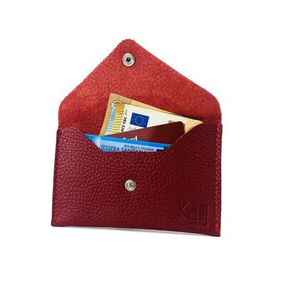 K0040VB | Beutel mit Klappe, hergestellt in Italien aus echtem Vollnarbenleder, genarbter Dollar – Farbe Rot – Maße: 13 x 8 x 0,5 cm – Verpackung: fester Boden/Deckel in Geschenkbox