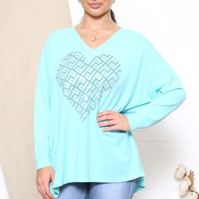 Maglia a cuore scintillante azzurro cielo