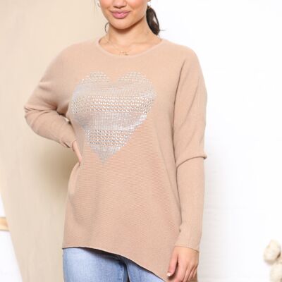 Top a cuore a righe Camel Sparkle