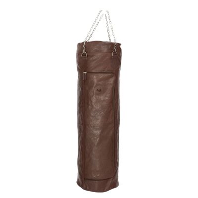 K0036BB | Contenant pour Sac de Boxe en Cuir Véritable, pleine fleur, volants - Couleur Marron Foncé - Accessoires Nickel Poli. Dimensions : 35 x 35 x 120 cm - Conditionnement : sac Tnt