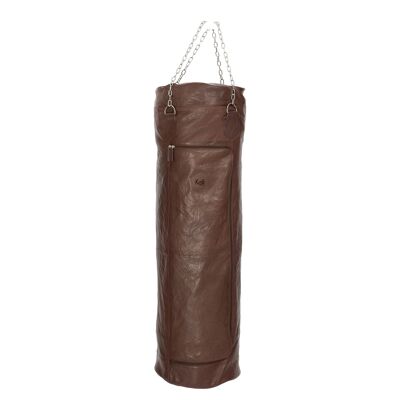 K0036BB | Boxing Bag Container in Genuine Leather, full grain, frills - Dark Brown Color - Polished Nickel Accessories. Dimensions: 35 x 35 x 120 cm - Packaging: Tnt bag