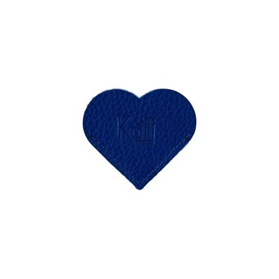 K0038DB | Marque-page coeur fabriqué en Italie en véritable cuir pleine fleur, grain dollar - Couleur bleu - Dimensions : 6 x 5,5 x 0,5 cm - Emballage : fond/couvercle rigide Coffret cadeau