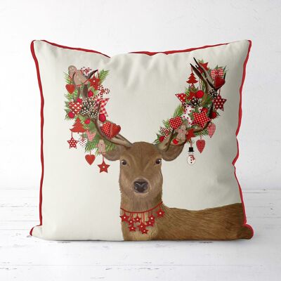 Deer Homespun Wreath Christmas Pillow, Cushion cover, 45x45cm