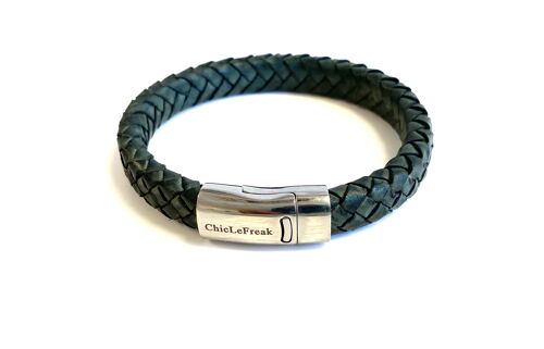 Men's bracelet braided leather matte green