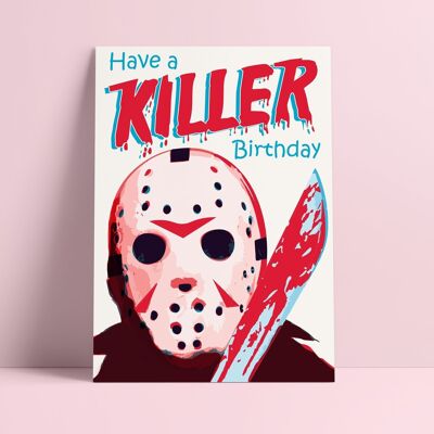 Carte postale Jason vendredi 13 Have a killer Birthday Halloween Risoprint