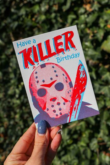 Carte postale Jason vendredi 13 Have a killer Birthday Halloween Risoprint 2