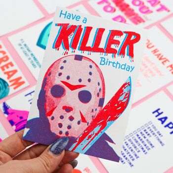 Carte postale Jason vendredi 13 Have a killer Birthday Halloween Risoprint 3