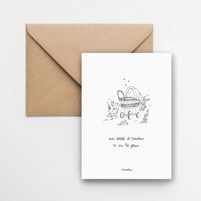 Bébé d'amour - carte 1015 papier fait main et enveloppe recyclée