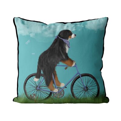 Bernese on Bicycle, Sky Blue, Dog Gift Pillow, Cushion cover, 45x45cm
