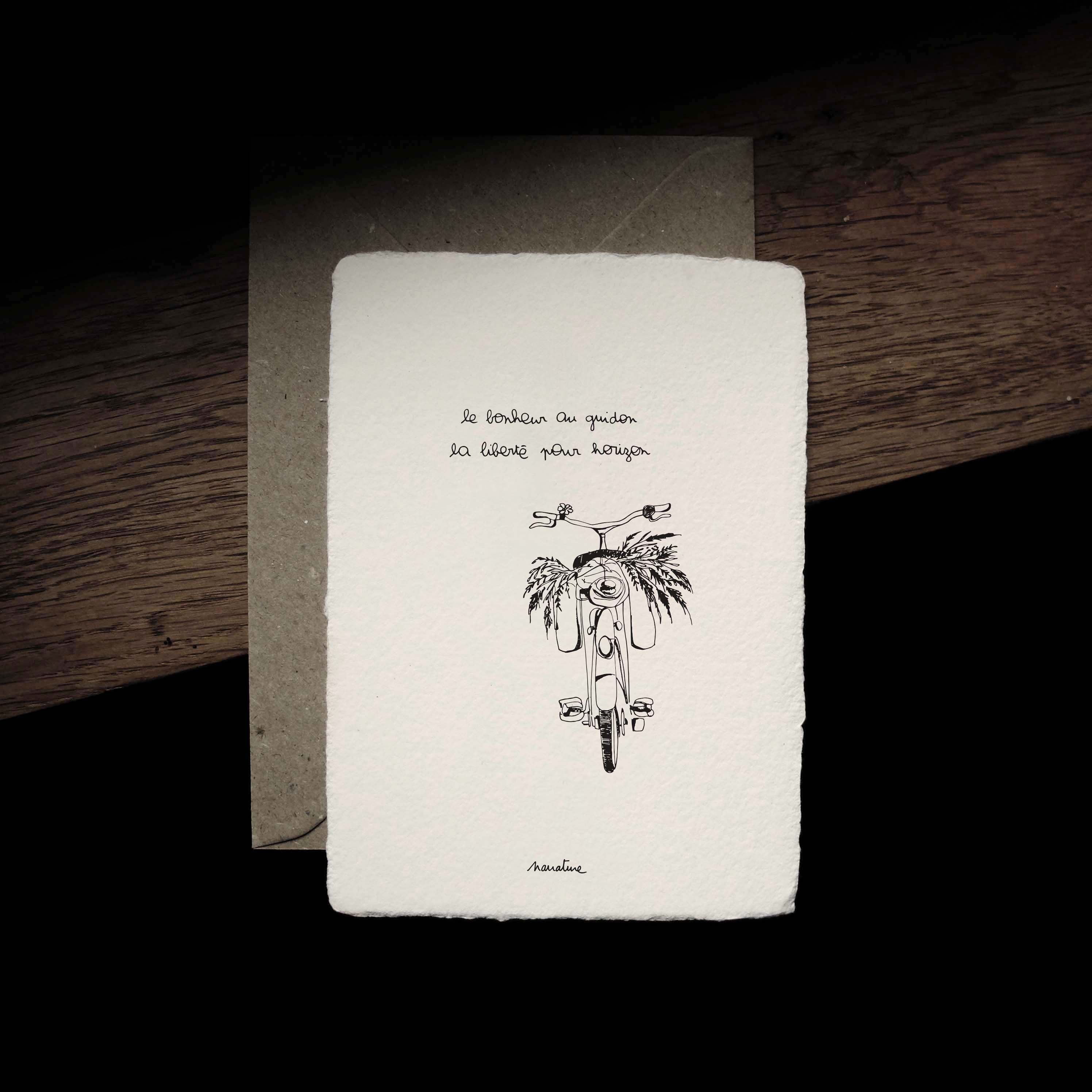 Happiness on the handlebars - card 1015 handmade paper and recycled envelope