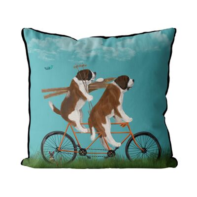 St Bernard on Tandem Bicycle, Sky Blue, Pillow, Cushion cover, 45x45cm