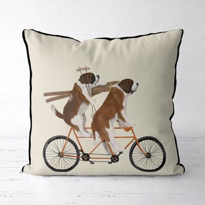 St Bernard on Tandem Bicycle, Cream, Pillow, Cushion cover, 45x45cm