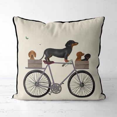 Dachshunds on Bicycle, Cream, Dog Gift Pillow, Cushion cover, 45x45cm