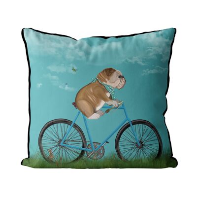 English Bulldog on Bicycle, Sky Blue, Dog Gift Pillow, Cushion cover, 45x45cm