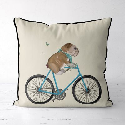 English Bulldog on Bicycle, Cream, Dog Gift Pillow, Cushion cover, 45x45cm