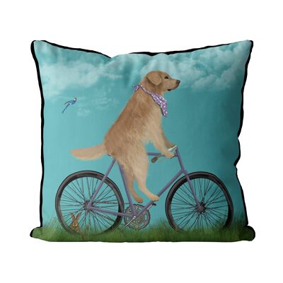 Golden Retriever on Bicycle, Sky Blue, Dog Gift Pillow, Cushion cover, 45x45cm