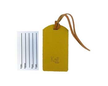 K0041LRB | Étiquette à bagage bicolore fabriquée en Italie en véritable cuir pleine fleur, grain dollar - Orange/Jaune - Dimensions : 6,5 x 12 cm - Emballage : fond/couvercle rigide Coffret cadeau 3