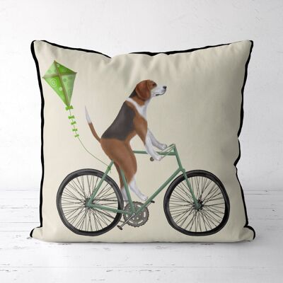 Beagle on Bicycle, Cream, Dog Gift Pillow, Cushion cover, 45x45cm