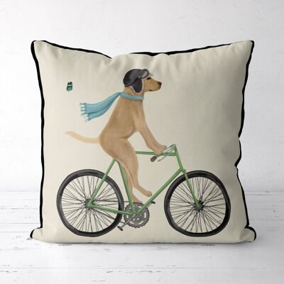 Yellow Labrador on Bicycle, Cream, Dog Gift Pillow, Cushion cover, 45x45cm
