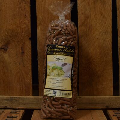 Gourmet organic Emmer tube pasta, rigatoni, made from organic Emmer wholemeal flour, from ancient grain