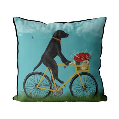Black Labrador on Bicycle, Sky Blue, Dog Gift Pillow, Cushion cover, 45x45cm