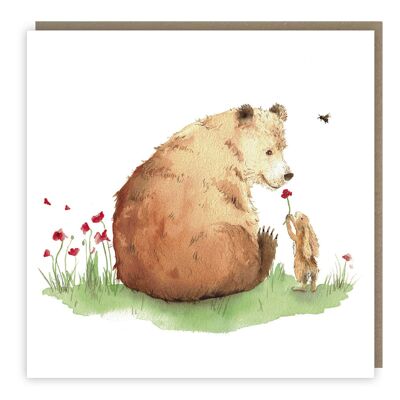 L'orso e la lepre in cartolina d'auguri di primavera