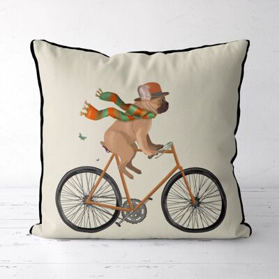 French Bulldog on Bicycle, Cream, Dog Gift Pillow, Cushion cover, 45x45cm