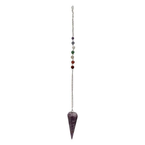 Pendulum with 7 Chakra Beaded Chain, Lepidolite