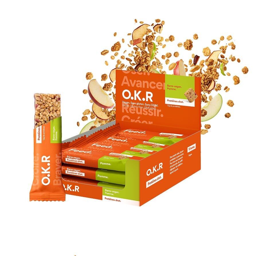 Barretta proteica vegana con cereali. Mela.