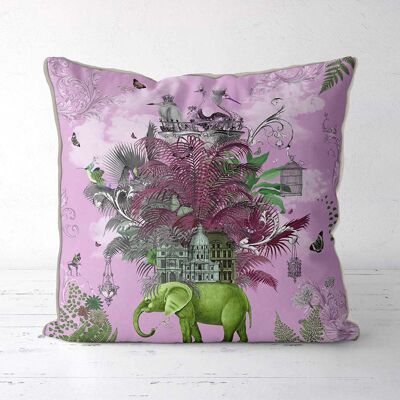 The Birdcage 2 Pink Tropical Elephant Pillow, Cushion cover, 45x45cm