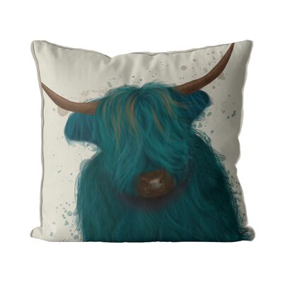 Highland Cow 3 in Turquoise Pillow, Cushion cover, 45x45cm
