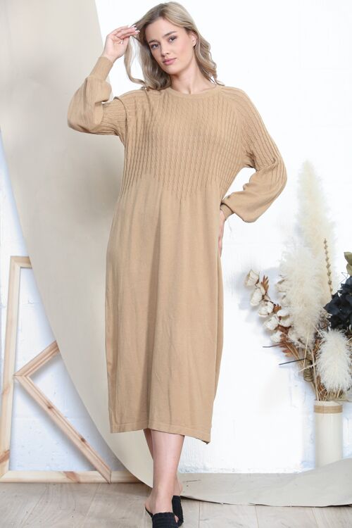 Camel cable knit jumper dress