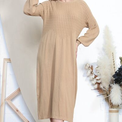 Camel cable knit jumper dress