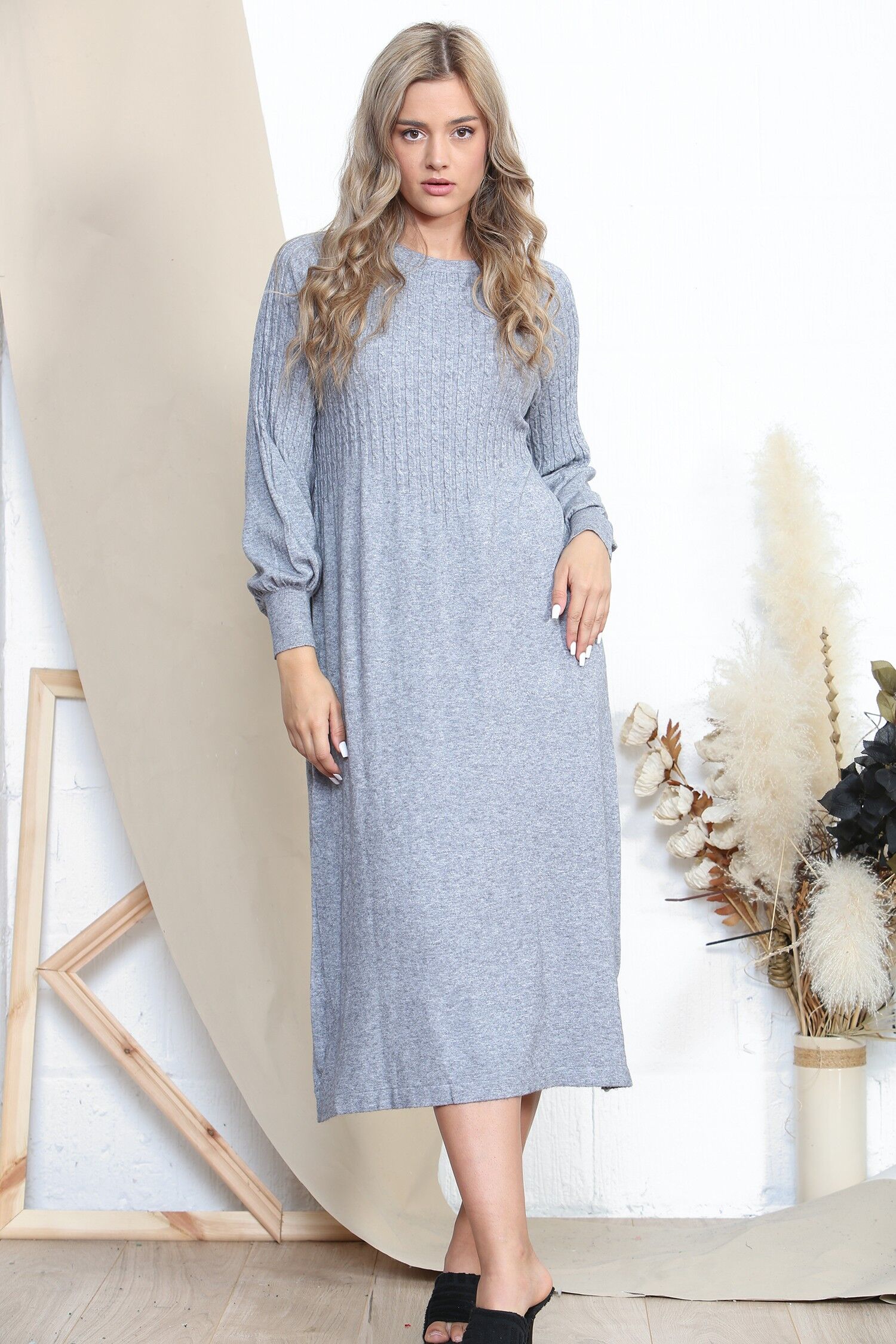Buy wholesale Grey cable knit jumper dress