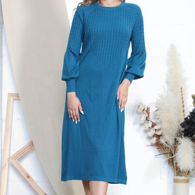 Blaugrünes Zopfmuster-Pulloverkleid