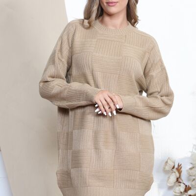 Camel Square pattern textured dress