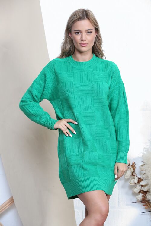 Green Square pattern textured dress