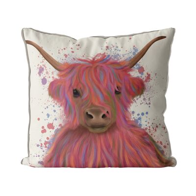 Highland Cow 8 in Pink, Pillow, Cushion cover, 45x45cm