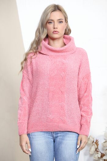 Pull col roulé en maille Fluffy Rose 4