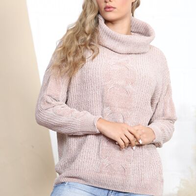 Pull col roulé en maille Fluffy taupe