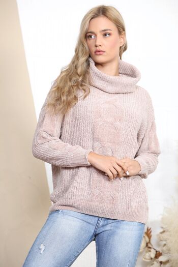 Pull col roulé en maille Fluffy taupe 1